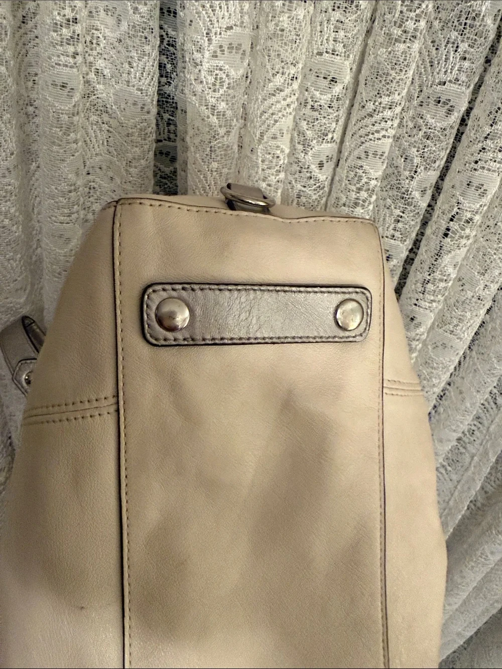 Coach Cream and Silver Ashley Leather Satchel Bag - Women's Handbag